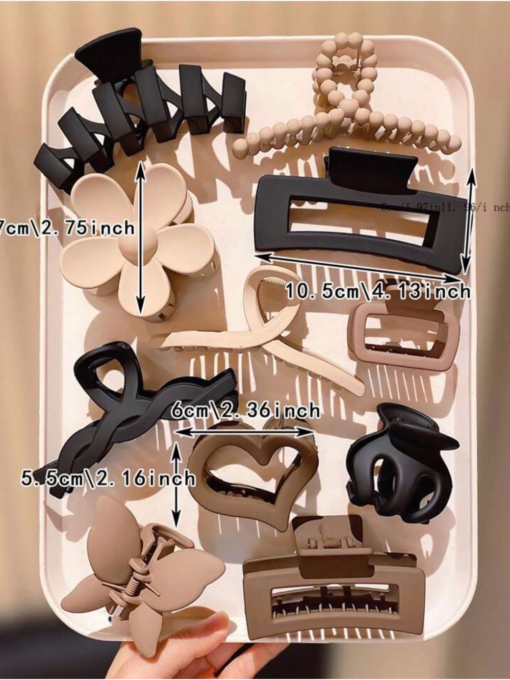 Neutral Matte Hair Clip Set - Black & Beige